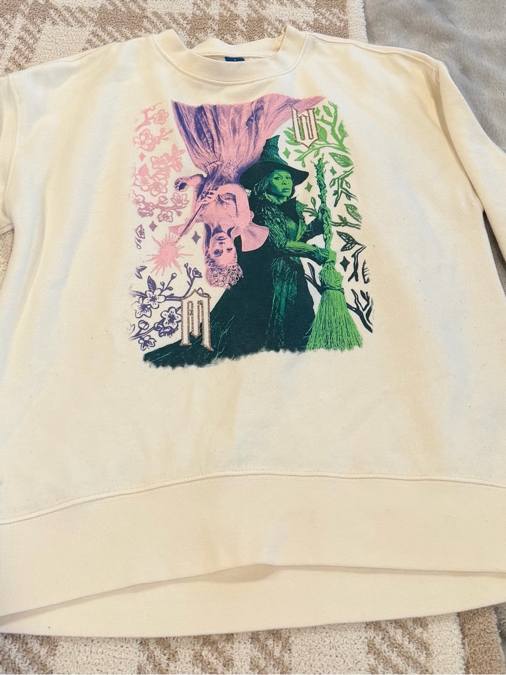 Old Navy Cream Sweatshirt with Pink and Green Witch Graphic